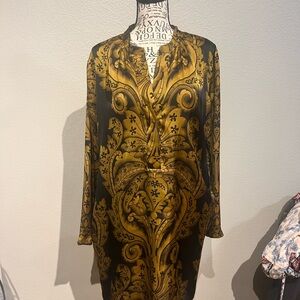 Fresh Black and Gold Baroque Long Sleeve Dress